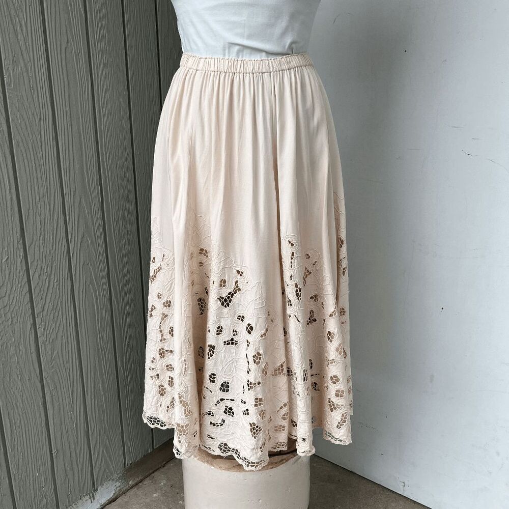 VTG Surya 2pc Lace Set M Boho Bridal Crop Top & Midi Skirt Embroidered - Picture 9 of 11